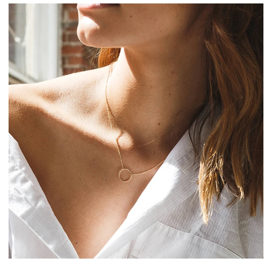 Hot Selling Silver Gold Color 316L Stainless Steel 15MM Circle Pendant Necklace MegaBDM