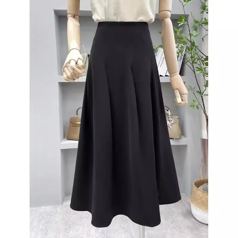 S-XL Irregular Black High Waisted Suit Skirt A-line Mid Length Skirt