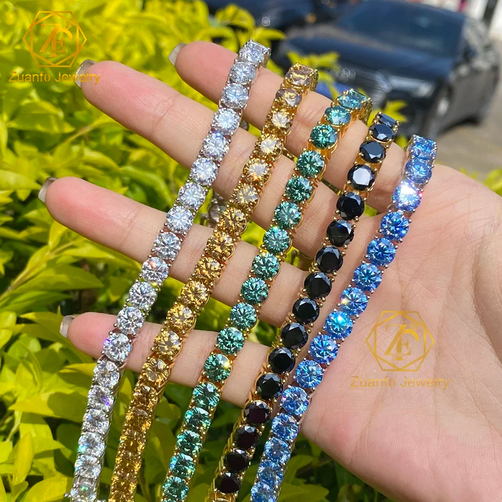 Fine Jewelry 6.5mm Sterling Silver Grade Gra VVS Royal Blue Yellow Mossanite Diamond Tennis Chain Bracelet 925 Silver
