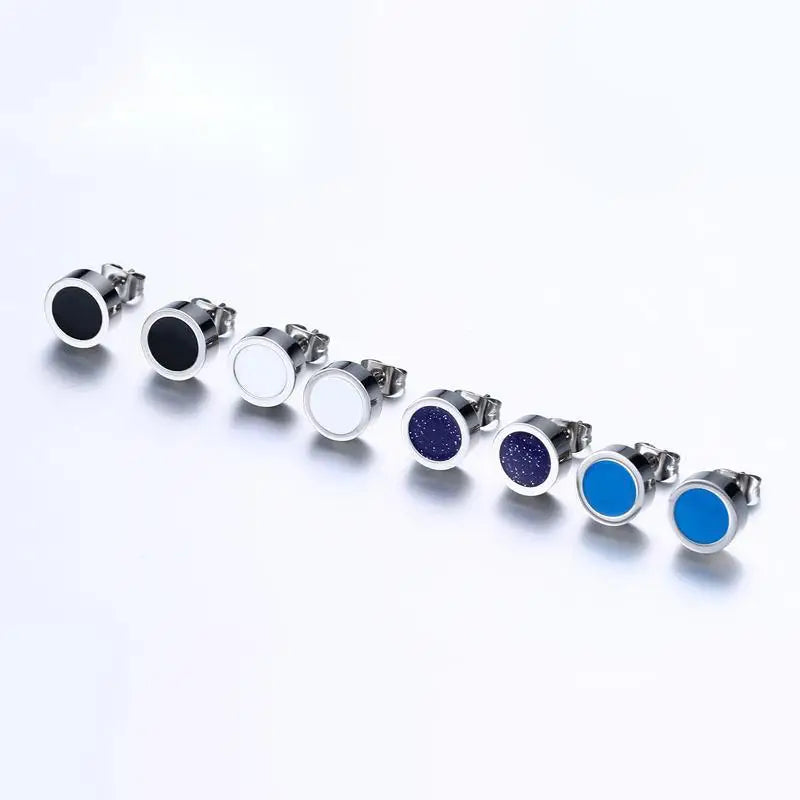 ORDRM pendientes de acero inoxidable 8mm tiny enamel round circle black white men women stainless steel stud earrings