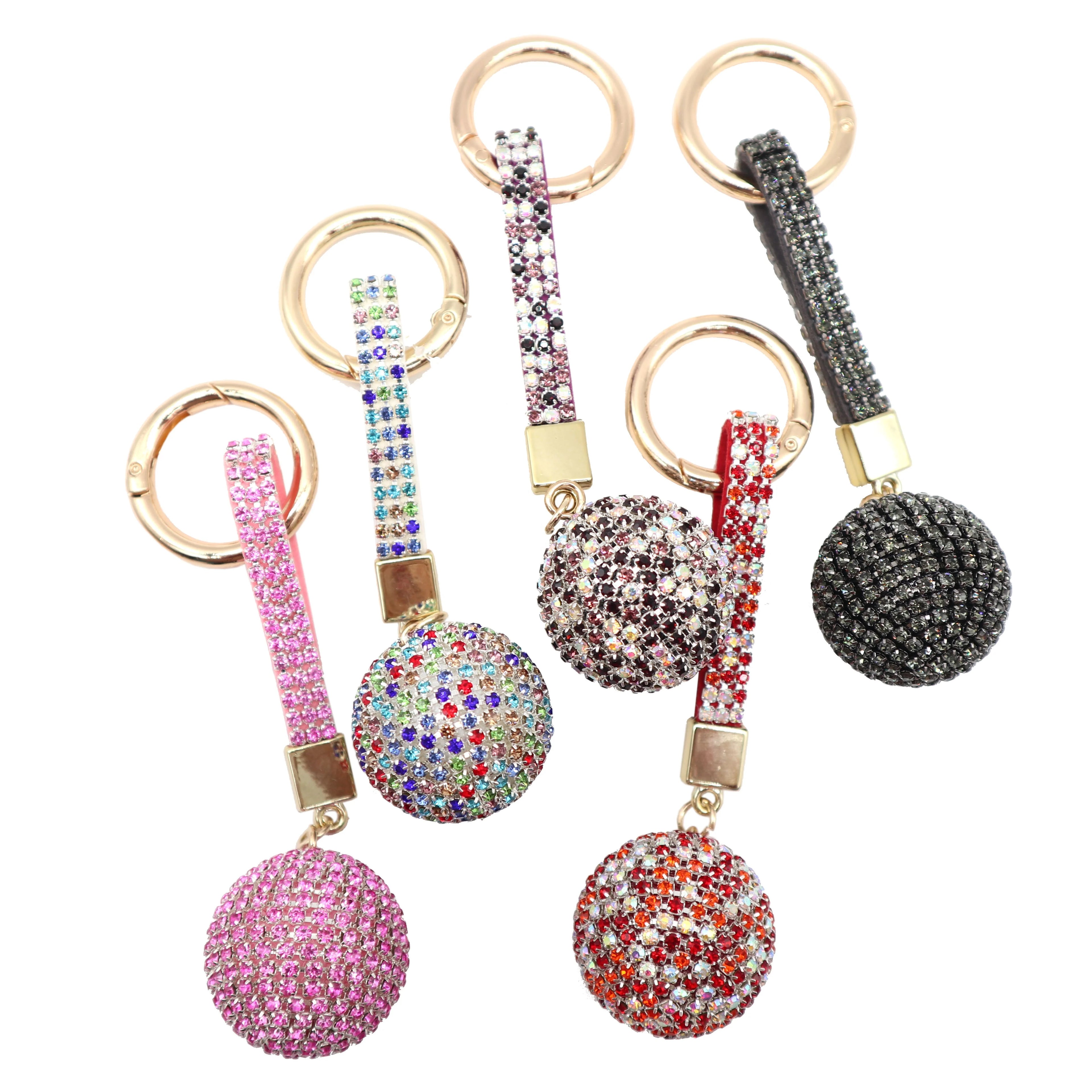 Anime Leather Strap Crystal Ball Car Keychain Fantasy Rhinestone Ball Wristlet Keychain