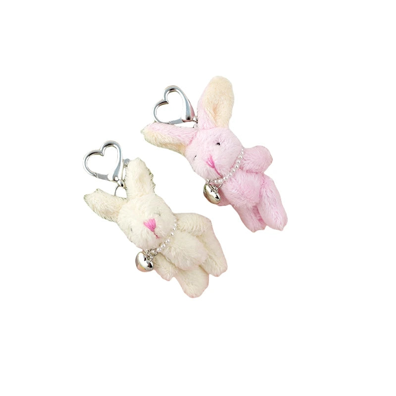 Kawaii Stuffed Animal Toys Design Plush Pink Pearl Heart Bunny Rabbit Keychains Plush Rabbit Keychain Toys Peluches Al Por Mayor