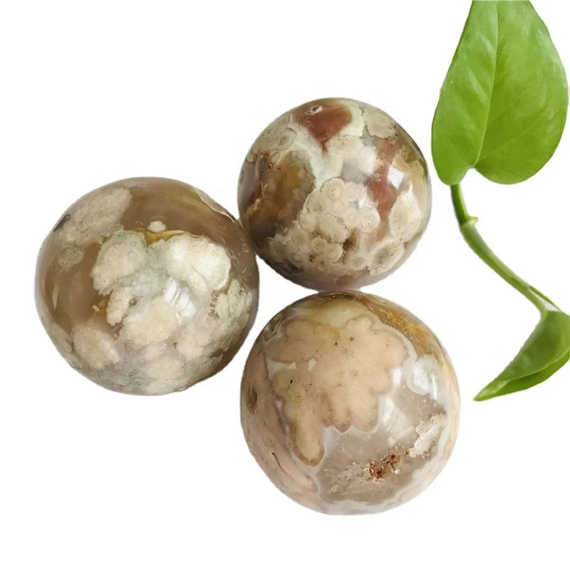 Wholesale Natural Flower Agate Crystal Ball 5-9cm Cherry Blossom Agate Sphere for Decoration