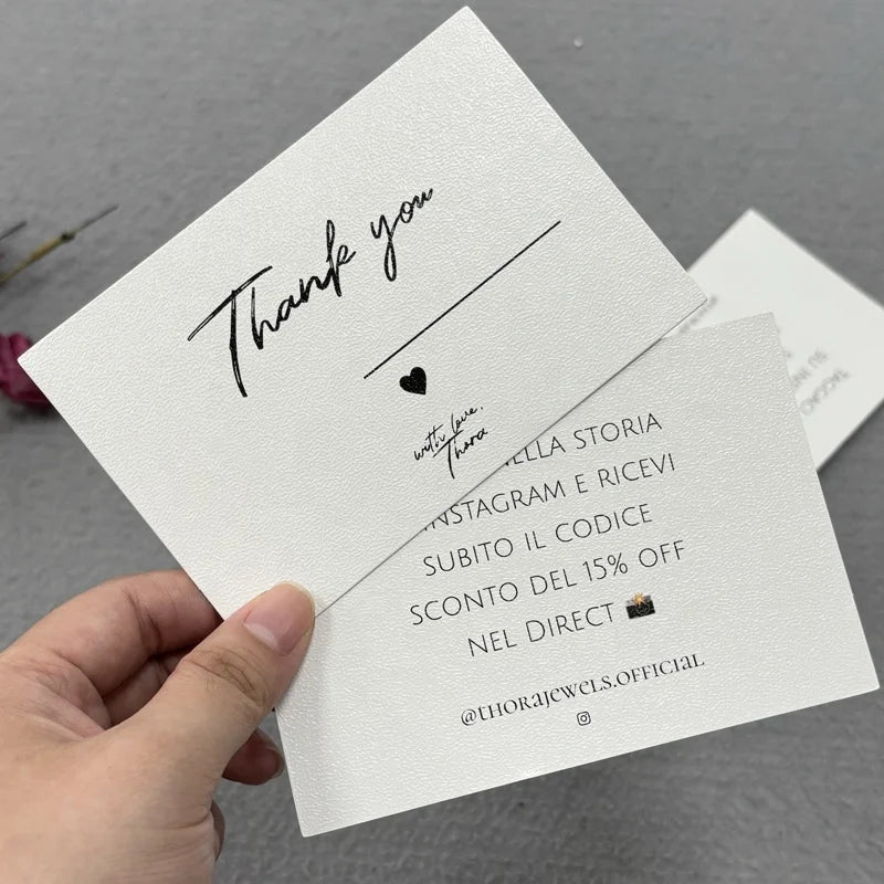 Personalised Thank You Cards for Hair Clothing Business Texture Paper Cards Custom Printing Jewelry Care Instructions Card