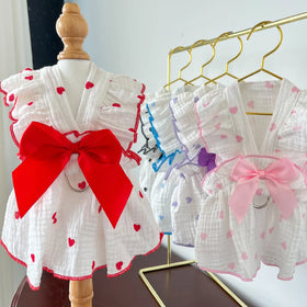 Pet Dress Spring Summer Clothes Heart shaped Outfit for Dog Cat Teddy Bichon Pomeranian