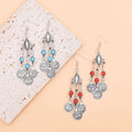Exotic Style Asian Kazakhs Boho Coin Tassel Earrings Ancient Style Red Blue Beads Silver Alloy Drop Earrings-Wholesale