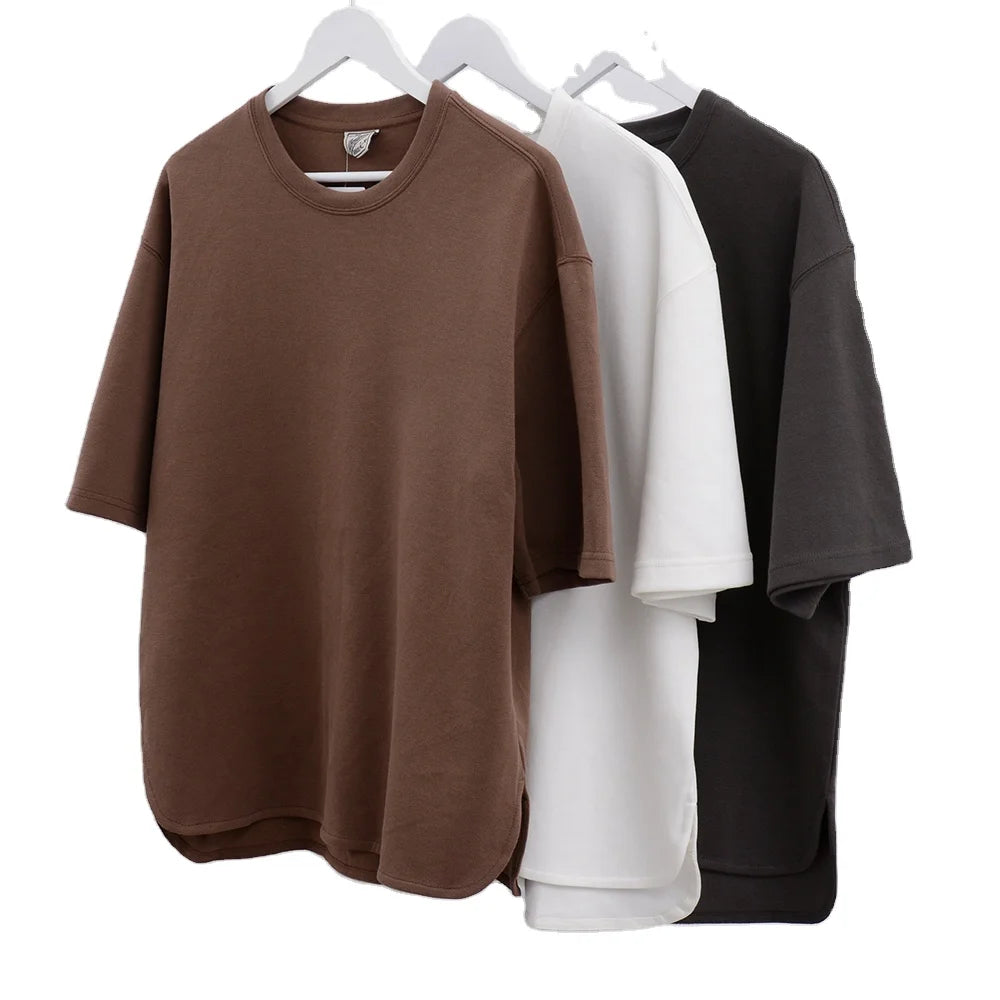 SanDian Heavy Cotton Thick Collar Oversized T-shirt Custom Screen Puff Printing Men's Tshirt Drop Shoulder Boxy T Shirt AMEKAJI