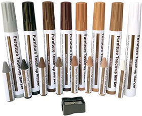 Furniture Repair Kit Wood Markers - Set of 13 - Markers and Wax Sticks with Sharpener - for Stains Scratches Floors Tables