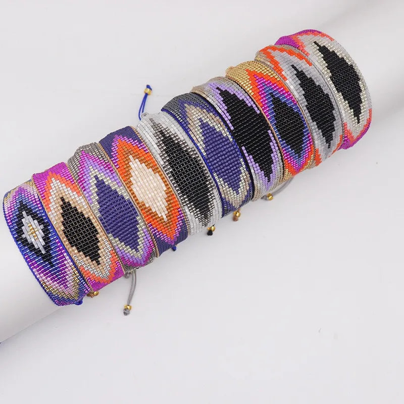 Handmade Bohemian Ethnic Style Fashion Bracelets Men with Adjustable Miyuki Beads Fashion Jewelry with Geometric Design Gift