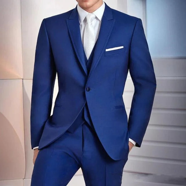 Royal Blue Party Men Suits for Wedding Tuxedo Three Piece Custom Made Wedding Groom Tuxedos Jacket Pants Vest