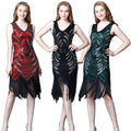 Elegant V-Neck Sleeveless Embroidered Sequined Beaded Fringe A-Line Knee-length Cocktail Evening Dress
