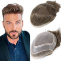Real European Hair Toupee for Men Fine Mono with Poly PU Men's Wig Natural Wave #7 Brown Hair Pieces Replacement System