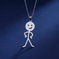 Puck Hip Hop Fuxk You Doodle Necklace for Men Stainless Steel Middle Finger Stickman Jewelry Funny Doodle Cross Chain Necklace