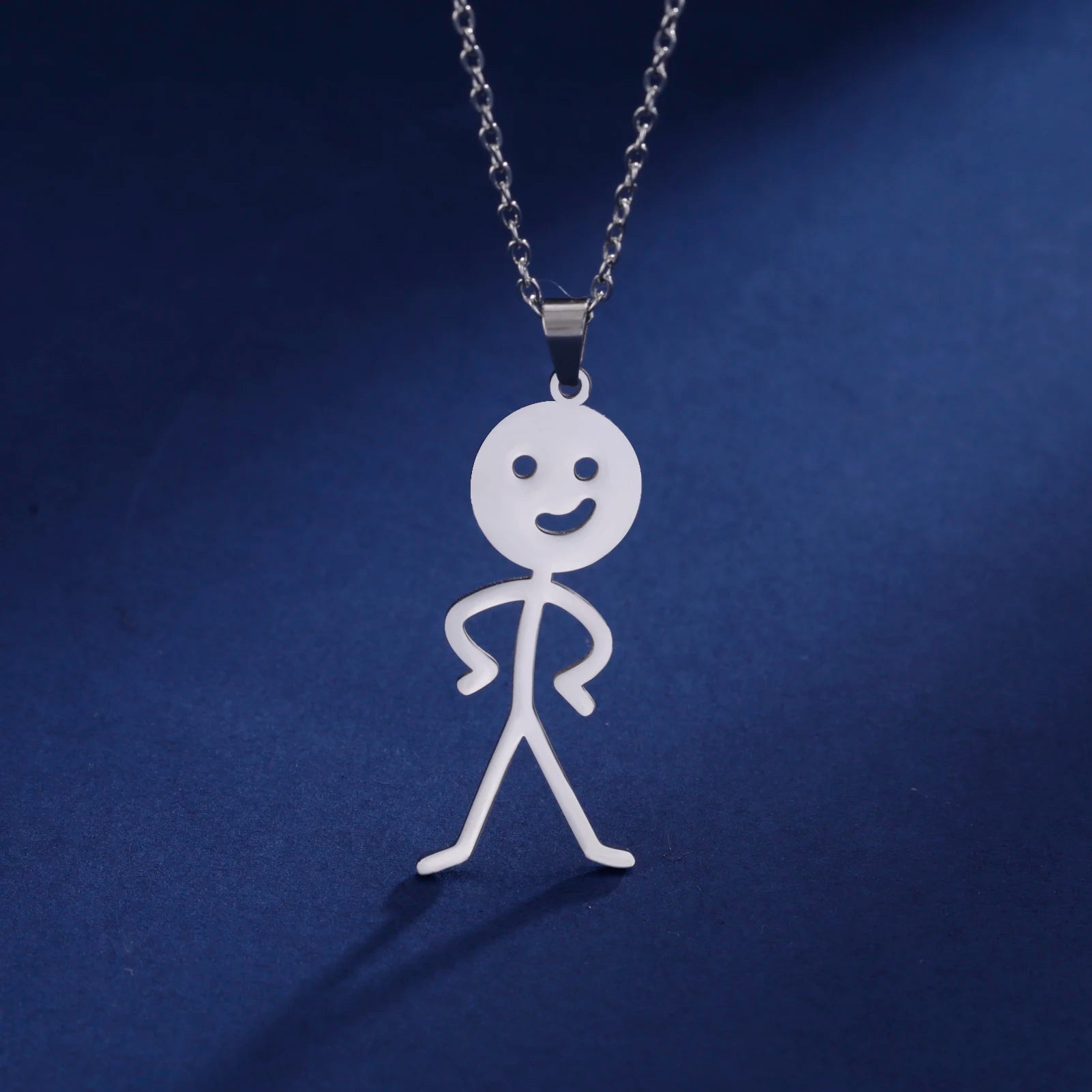 Puck Hip Hop Fuxk You Doodle Necklace for Men Stainless Steel Middle Finger Stickman Jewelry Funny Doodle Cross Chain Necklace