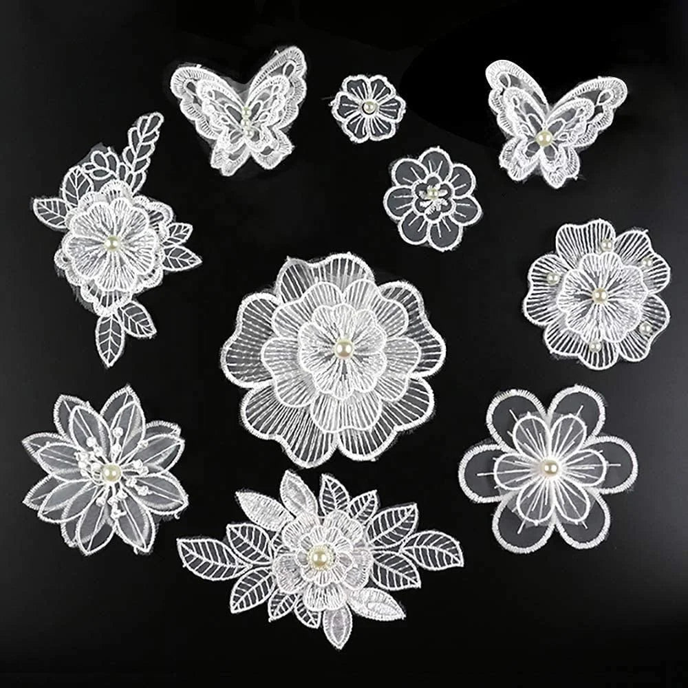 Handmade Beaded Lace Flower Cloth Patch Embroidery New DIY Decorative Lace Bud for Wedding Dress Clothing Accessories