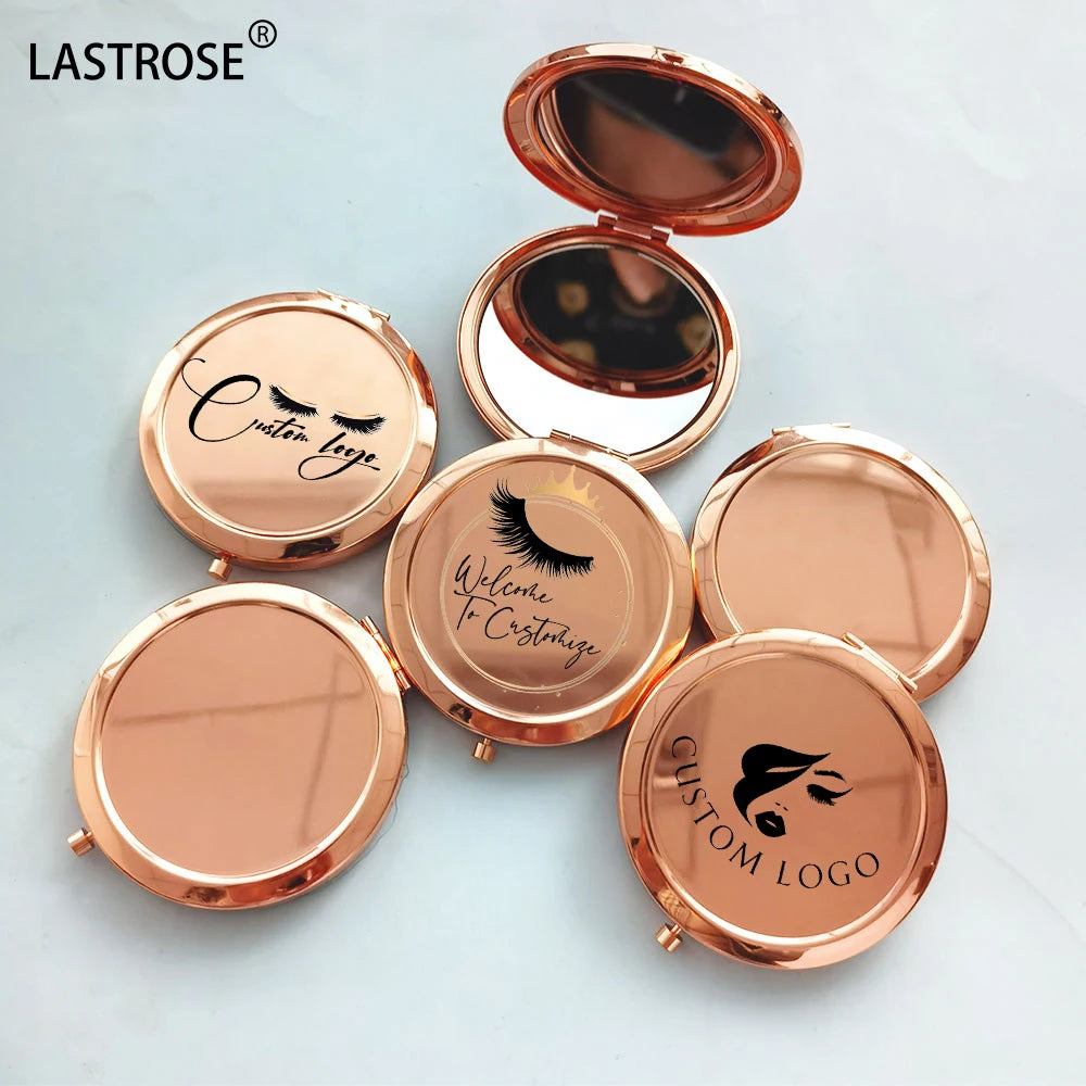 Wholesale Rose Gold Portable Folding Metal Compact Mirror Round Double Side Pocket with Personalization Features for Cosmetics