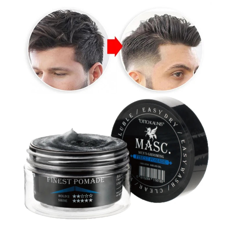 Man Professional Organic Water-Based Light Hold Wax Pomade with Matte Finish for Dry Curly & Frizzy Hair & Extensions Styling