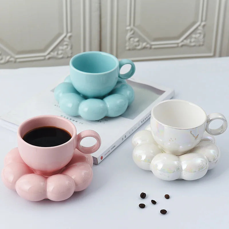 Novelty European Nordic Style Bone China Tea Mugs Cup and Flower Saucer Ethiopian Coffee Rekebot Ceramic Cups Set