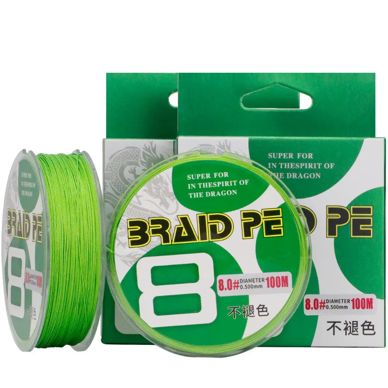 WEIHE 0.8#-8.0# 100M 8 Braided PE Fishing Line for Freshwater and Saltwater Colorfast Green Line
