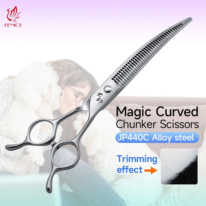 Fenice Hot Selling JP440C 70% Thinning Rate Dog Magic Shears Curved Chunker Scissors Suitable for Pets Curved Areas Refine