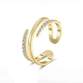 Fine 925 Sterling Silver Jewelry Rings Three Layer Line Spiral Gold Plated 5A Cubic Zirconia Adjustable Ring