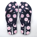Custom Women's Flip Flops Screen Print with Flower Rubber Patch Strap Flat Anti-Slip PE Insole