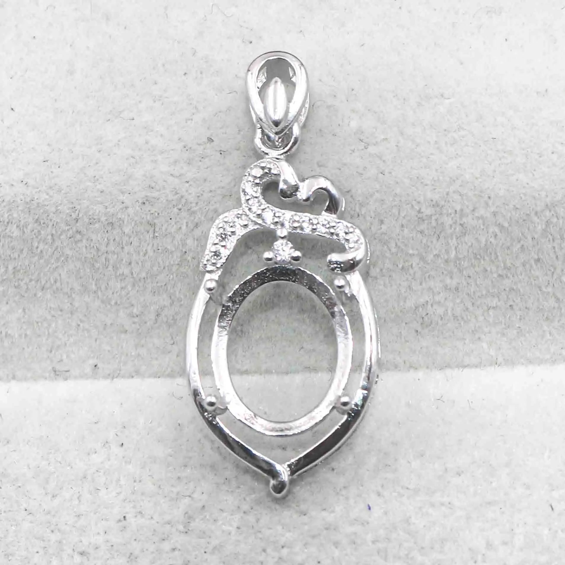 Sterling Silver 9*11mm Semi Mount Pendant Empty Frame Blank Support Setting S925 Base Holder Without Center Stone for DIY Inlay