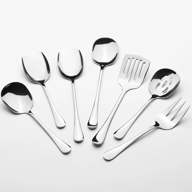Bulk Luxury Silverware Stainless Steel Shovel Spoon Slotted Serving Spoons Buffet Server Kitchen Cooking Utensil Set for Hotel