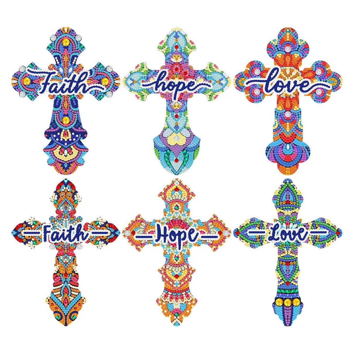 R-SQ201-208 New Arrival 6pcs DIY Feather Diamond Painting Bookmarks Cross Bookmark Made of Durable PVC Material