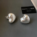 2025 New Trendy Brass Silver Plated Three-Dimensional Brushed Heart Stud Earrings for Children's Party Jewelry Wholesale