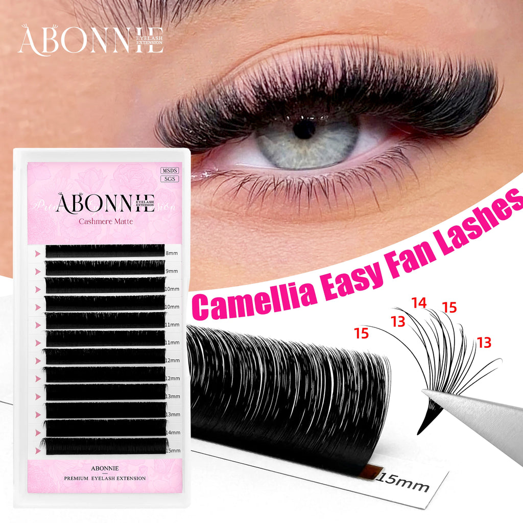 Abonnie Custom Korean Pbt Easy Fanning Velvet Eyelash Camellia Cashmere Lashes Trays Soft Silk Volume Lash Extension