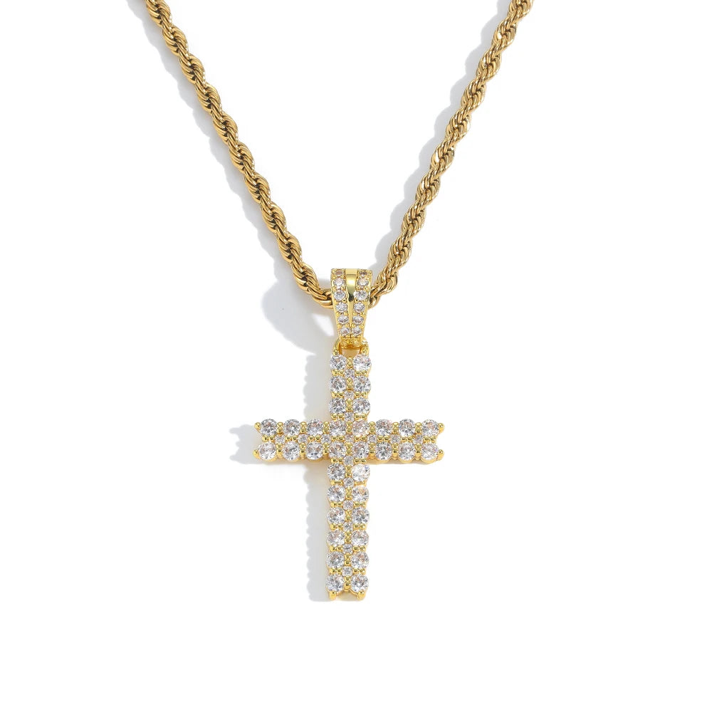 CN453 Brass CZ Cross Pendant  Hip Hop Jewelry Small Cross Necklace for Party Gift