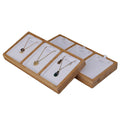 Ready to Ship High Quality Pendant Necklace Display Tray Bamboo Wood White PU Leather Jewelry Display Stand