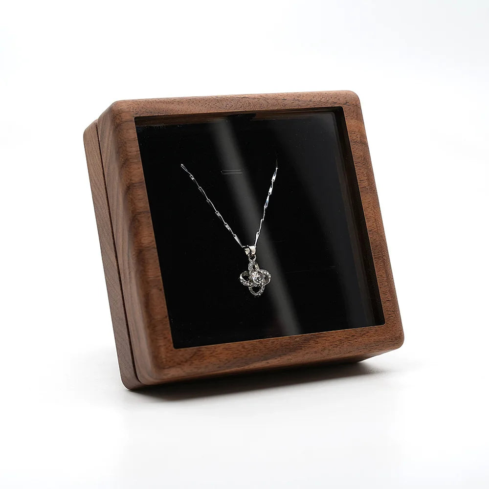 Craft Solid Wood Black Walnut Necklace Accessories Packing Locket Jewelry Gift Earring Box Necklace Brooch Storage Display Box