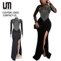 2025 Mesh Long Sleeve Birthday Dinner Dress | Rhinestone Beading & See-Through Design | Club Night Party Gown