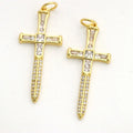 Trendy 18K Gold Plated Brass Cross Pendant with Micro Pave Zircon Stones for Jewelry Making Gift