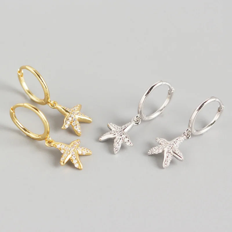Trendy 18K Gold Plated 925 Sterling Silver Drop Charm Earrings Cz Zircon Pave Huggie Hoop Starfinish Earrings
