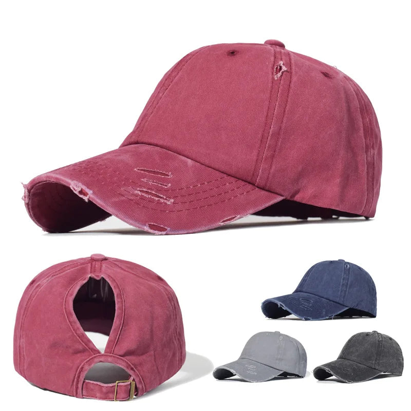 Custom logo Washed Old Coated Retro Vintage Baseball Cap Ponytail Hat Adjustable Baseball Cap for Women