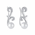 Personality 925 Sterling Silver Cubic Zirconia  Mother of Pearl Earring Cuffs Ear Climber Earrings
