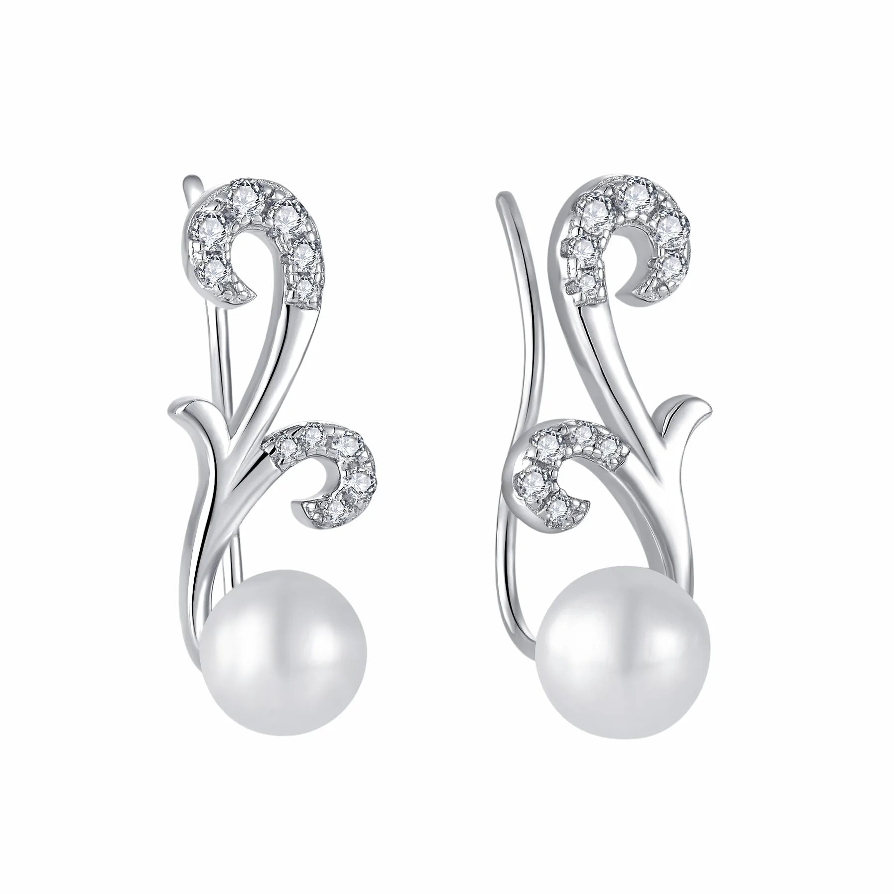 Personality 925 Sterling Silver Cubic Zirconia  Mother of Pearl Earring Cuffs Ear Climber Earrings