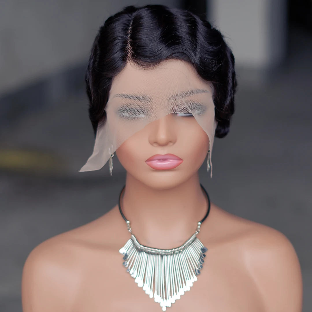 Wholesale Afro Wave Short Pixie Cut Lace Wigs for Black Women 13x1 Lace Front T Part Lace Pixie Cut Human Hair Wigs