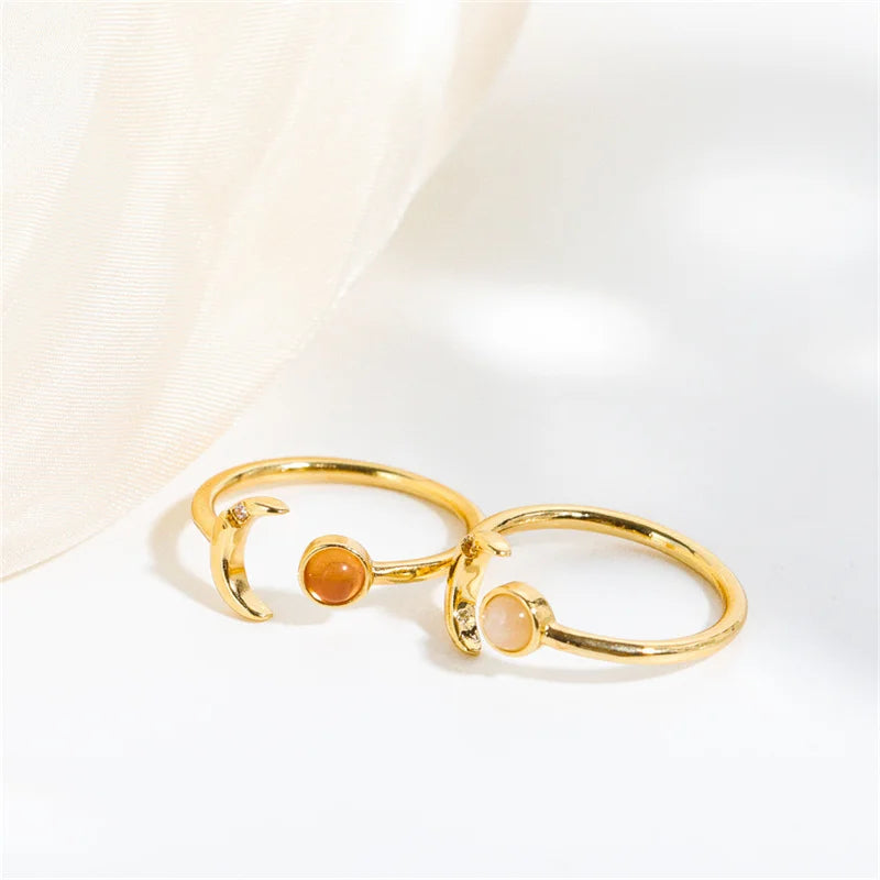Vintage Moon Rings Adjustable Women Gold Simulated Moonstone Rings Plated Party Rings Healing Crystal Simple Cute for Women