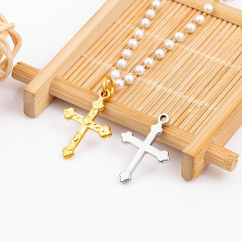 Custom Vintage 18K Gold Plated Stainless Steel Cross Pendant Catholic Charm for Men & Women Necklace Gift Party Jewelry Making