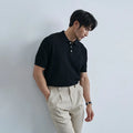 Men's Trendy Waffle Ice for Polo Shirt Short-Sleeved Non-Ironing Summer Business T-Shirt in Solid Black & White Size XL for Golf