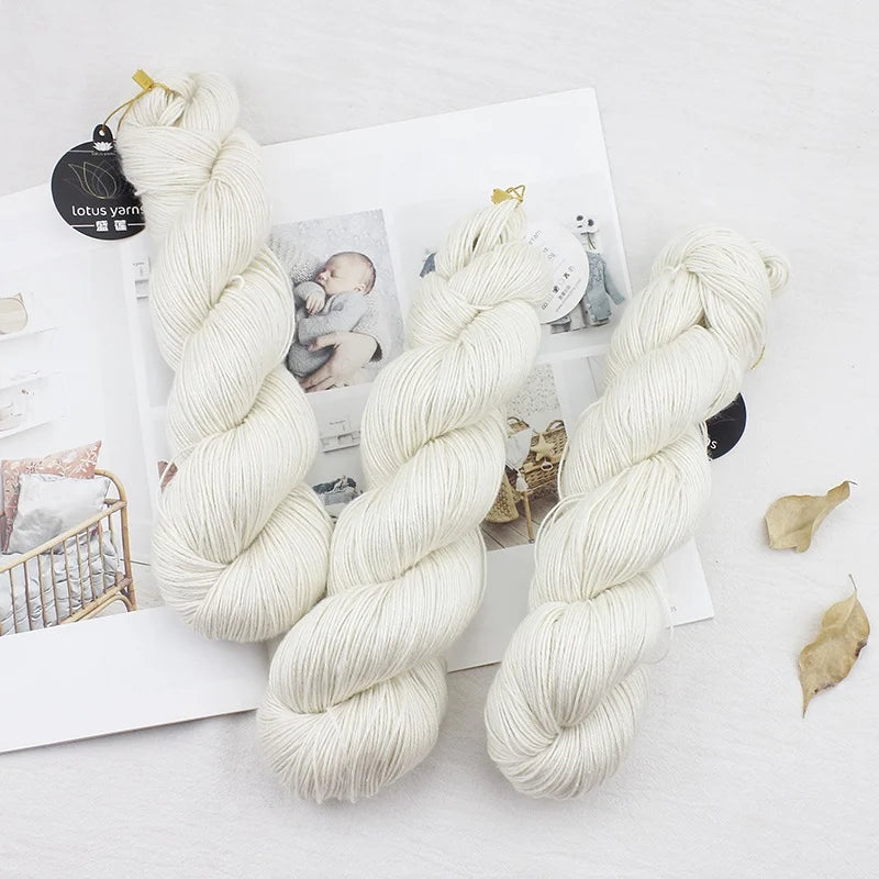 Lotus Yarns Merino Silk Ramie 400m/100g Sock Weight Blended Natural White for Hand Dye Hand Knitting Yarn for Hand Dye