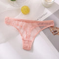 Women Low-Rise Sexy Lace See Through Mesh T-back Underwear Hollow Out Highly Breathable Skin Friendly Ice Silk Panties