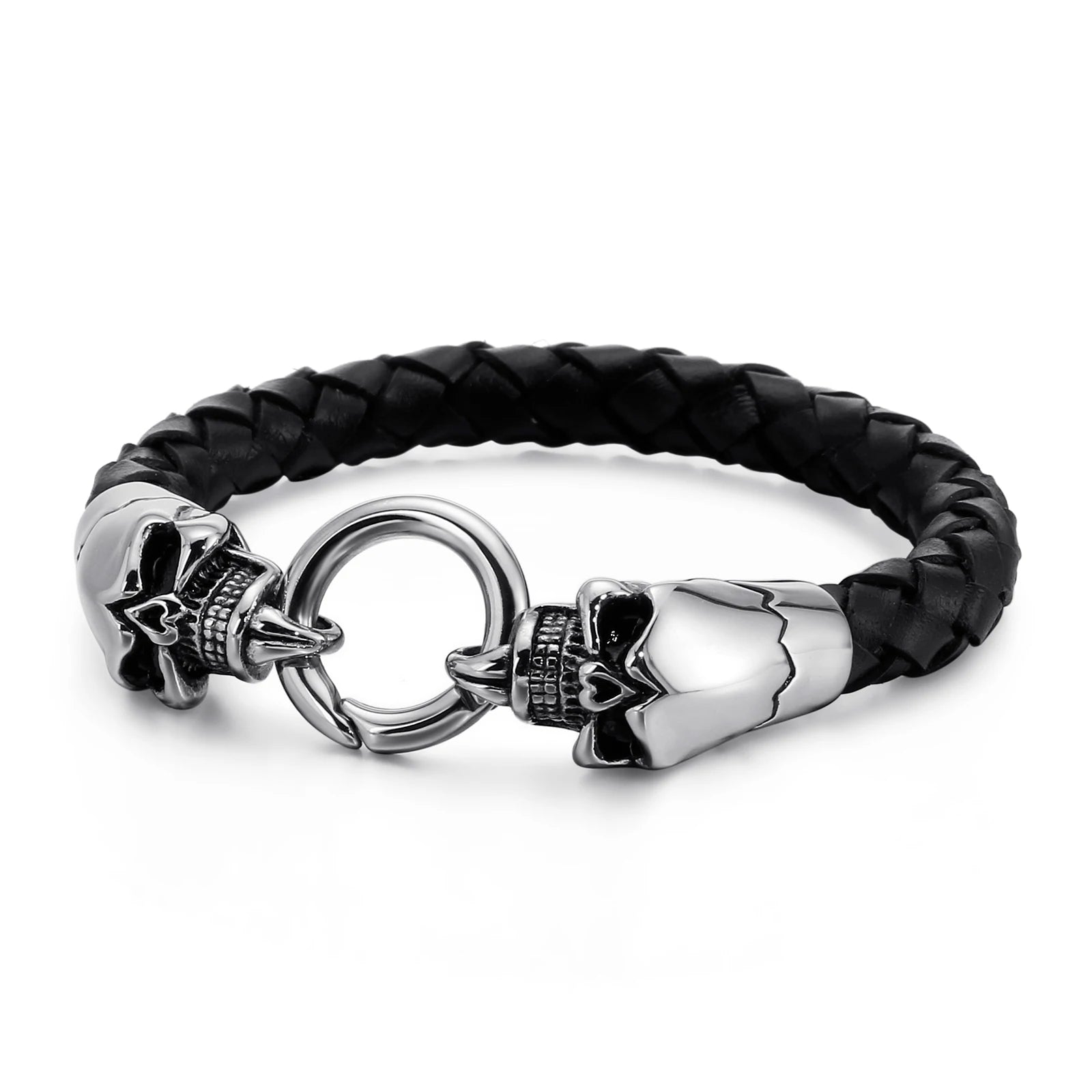KALEN Punk Fashion Jewelry Men Stainless Steel Cowhide Bracelets Bangles
