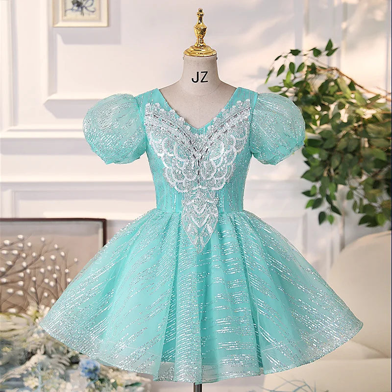 2025 Summer Sequin Women Ruffles Elegant Birthday Princess Dress Tulle Tutu Gowns Wedding Party Dresses with Puff Sleeves