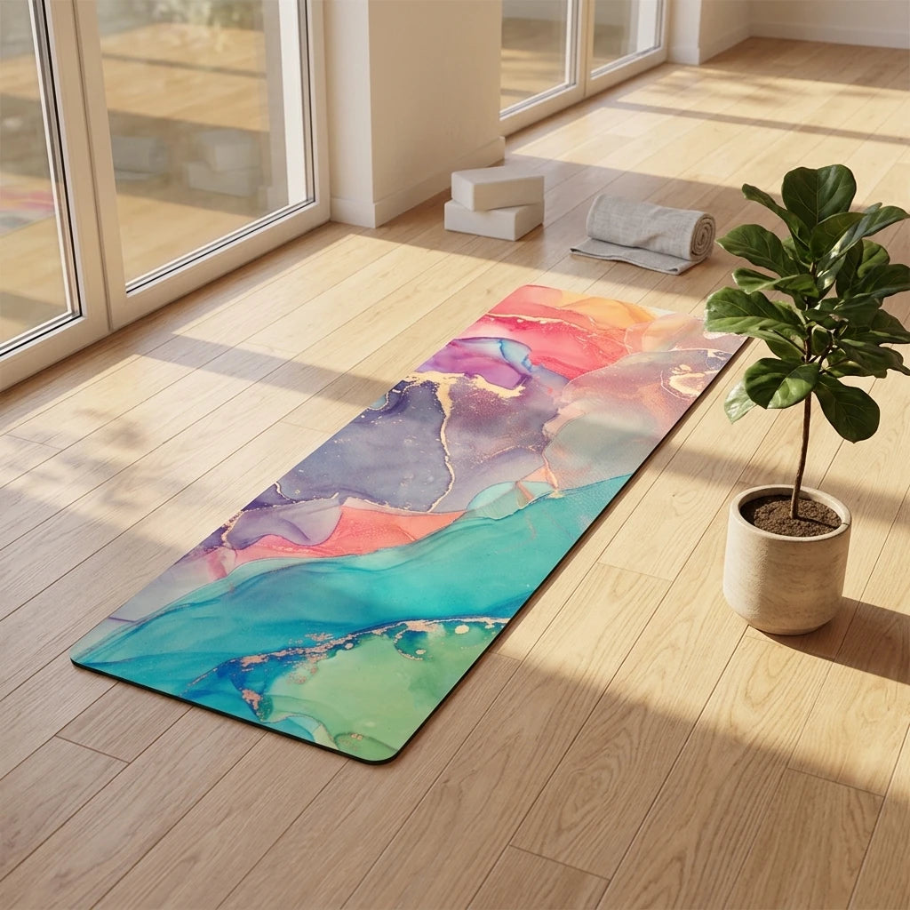 Blue Gold Green Pink Marble Print Sustainable Anti Slip Non-Slip Sweat Absorbent 3mm Thickness Suede Yoga Mat de yoga
