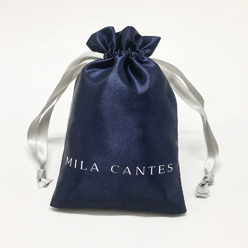 Luxurious Soft Satin Dark Blue Jewelry Pouch Bag With Band for Women Earrings  Bracelets Necklaces Jewelry Gift Packing